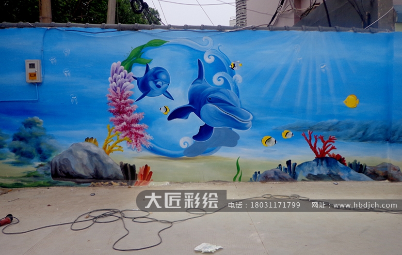 石家庄彩绘 天山停车场形象墙3D画