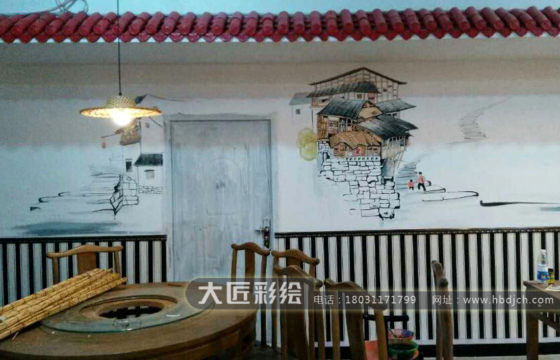 石家庄墙体彩绘 渝宗火锅店彩绘(图2)